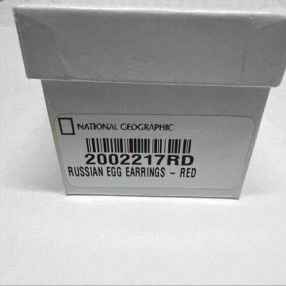 Earring’s National Geographic Oval Shaped Red Clear Stone Gold Toned Fish Hook - Picture 5 of 5